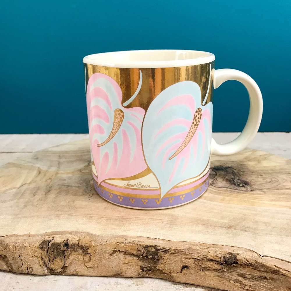 LAUREL BURCH Anthurium Plant Lover Coffee Mug 14 Oz Made In Japan Pink Gold